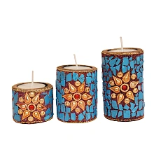 CANDAL HOLDER SET OF 3 BLUE