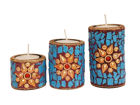 CANDAL HOLDER SET OF 3 BLUE