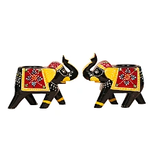 ELEPHANT WOODEN T LIGHT BLACK