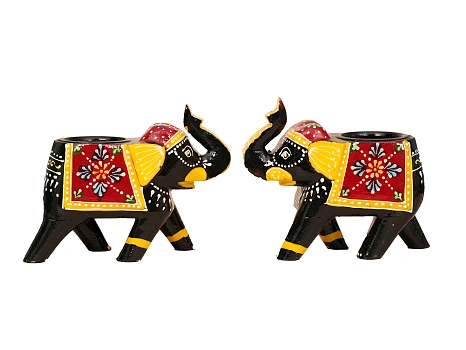 ELEPHANT WOODEN T LIGHT BLACK