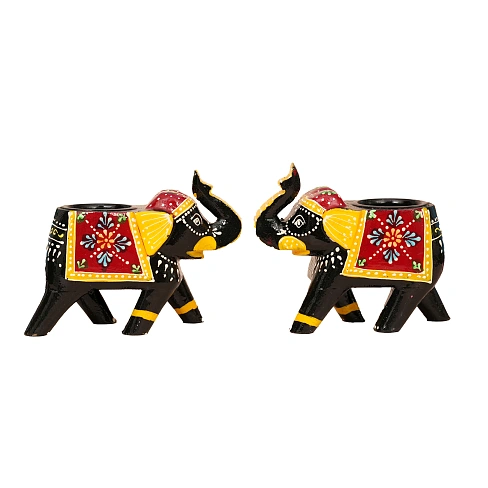 ELEPHANT WOODEN T LIGHT BLACK