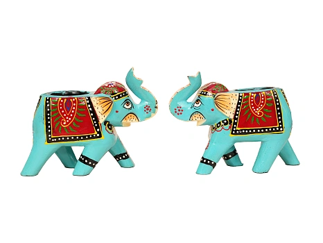 ELEPHANT WOODEN T LIGHT BLUE