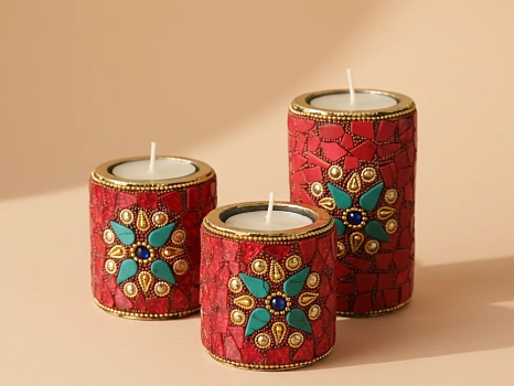 CANDAL HOLDER SET OF 3 RED