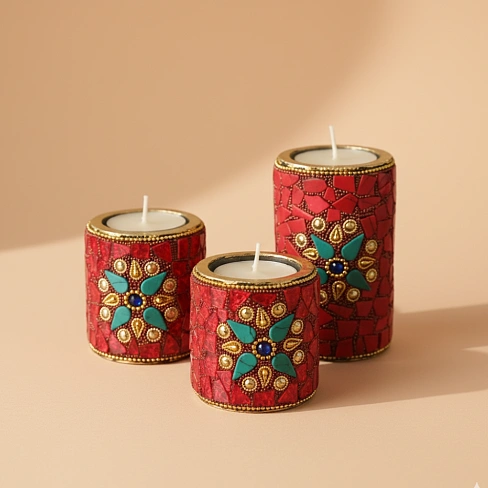 CANDAL HOLDER SET OF 3 RED
